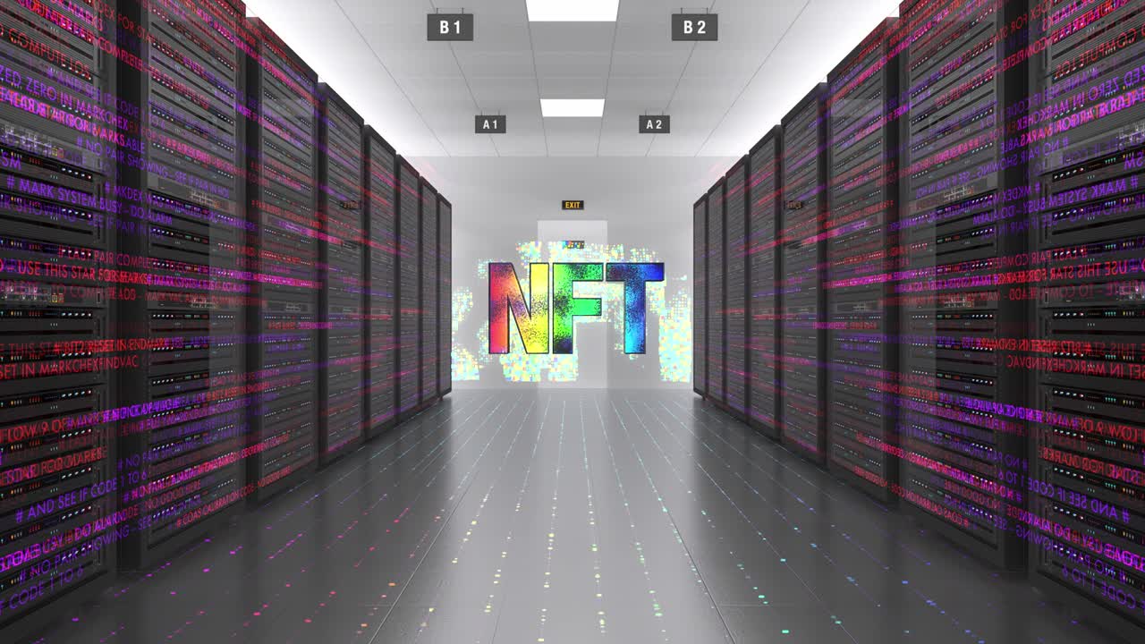 Crypto Art NFT Symbol In Futuristic Modern Datacenter.