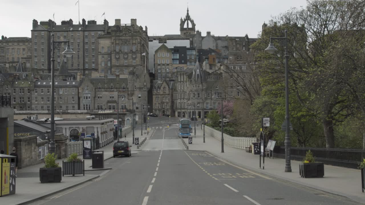 Ancient edinburgh city centre and streets deserted during covid pandemic
