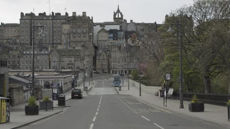 ancient edinburgh city centre and streets deserted during covid pandemic