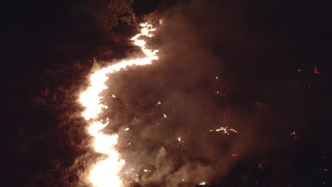 climate change - aerial view of the wild fire in large area showing line of destruction