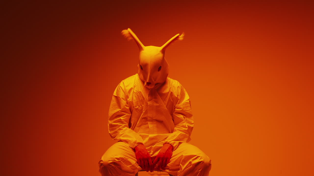 Person Wearing a Rabbit Mask in a Studio Setting