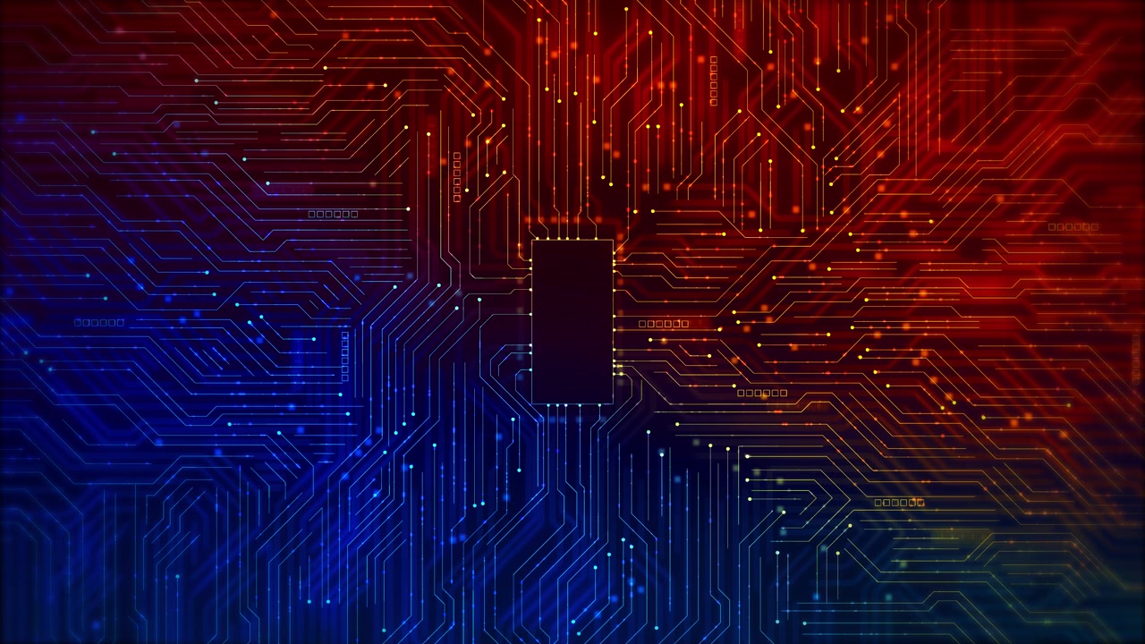 Multicolor microchip circuit technology visual with central processor bright electronic routes and