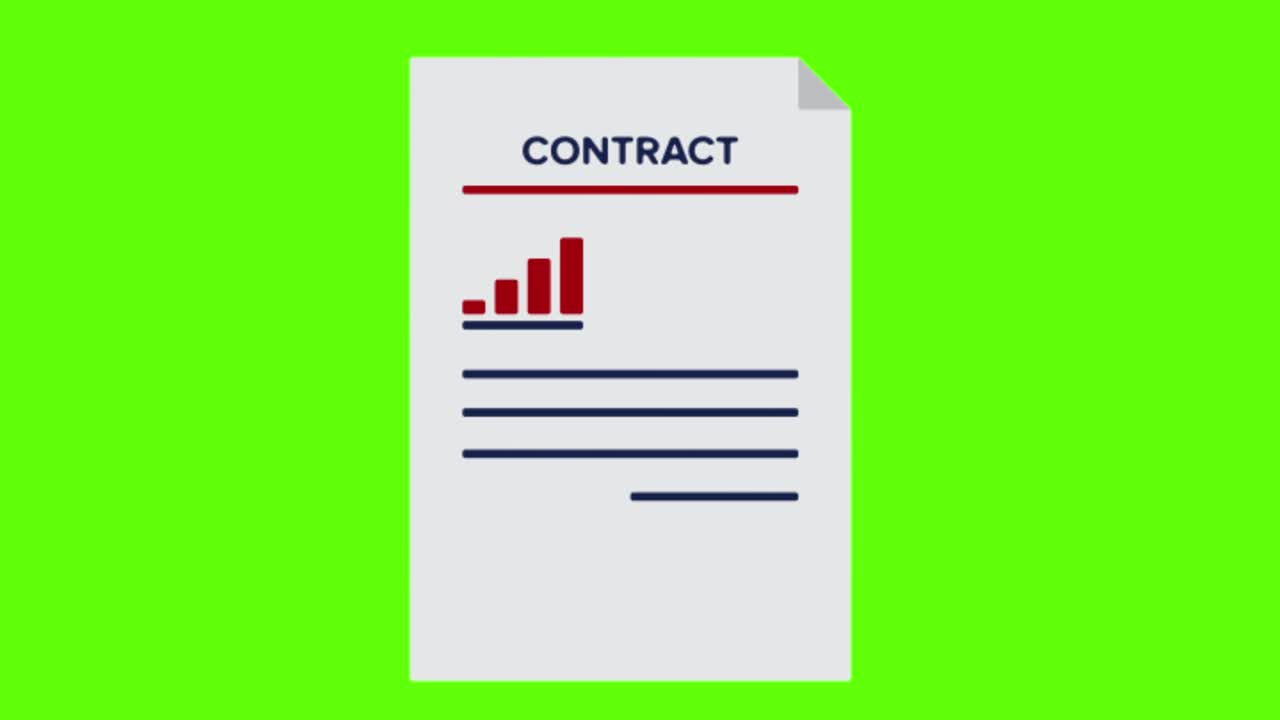 animation of a contract on a green screen background