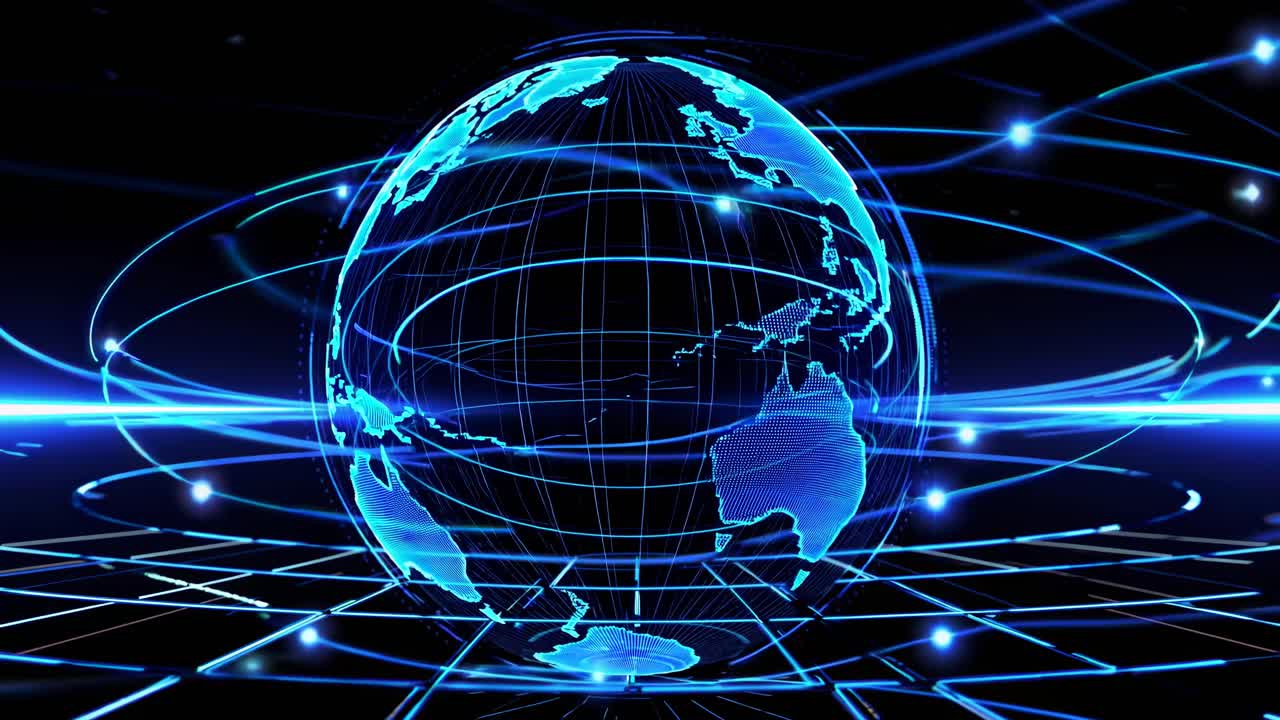 Futuristic video concept of a glowing digital Earth with a grid overlay