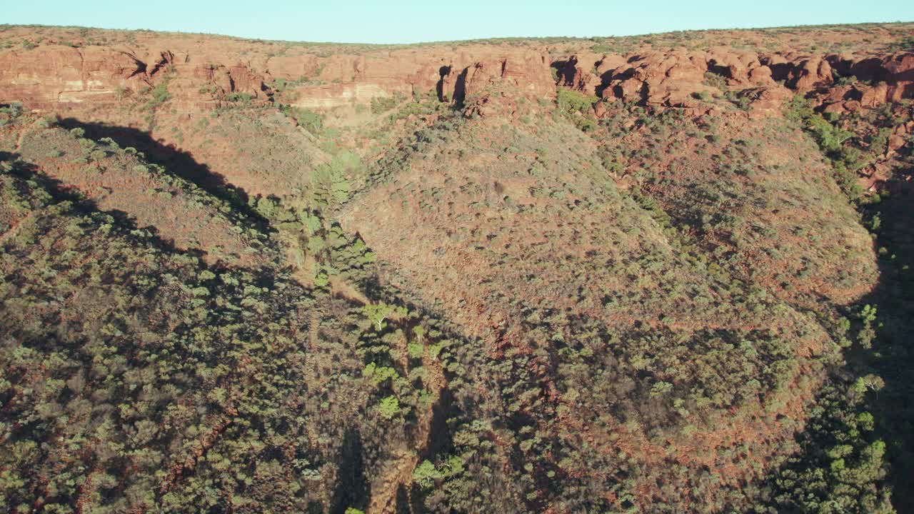 Aerial view of the ridges of Kings Canyon, Watarrka, in the Northern Territory, Australia. August 2022.