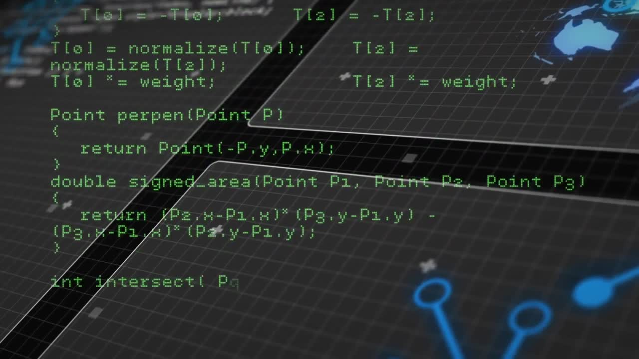 animatie van de interface met gegevensverwerking tegen een zwarte achtergrond