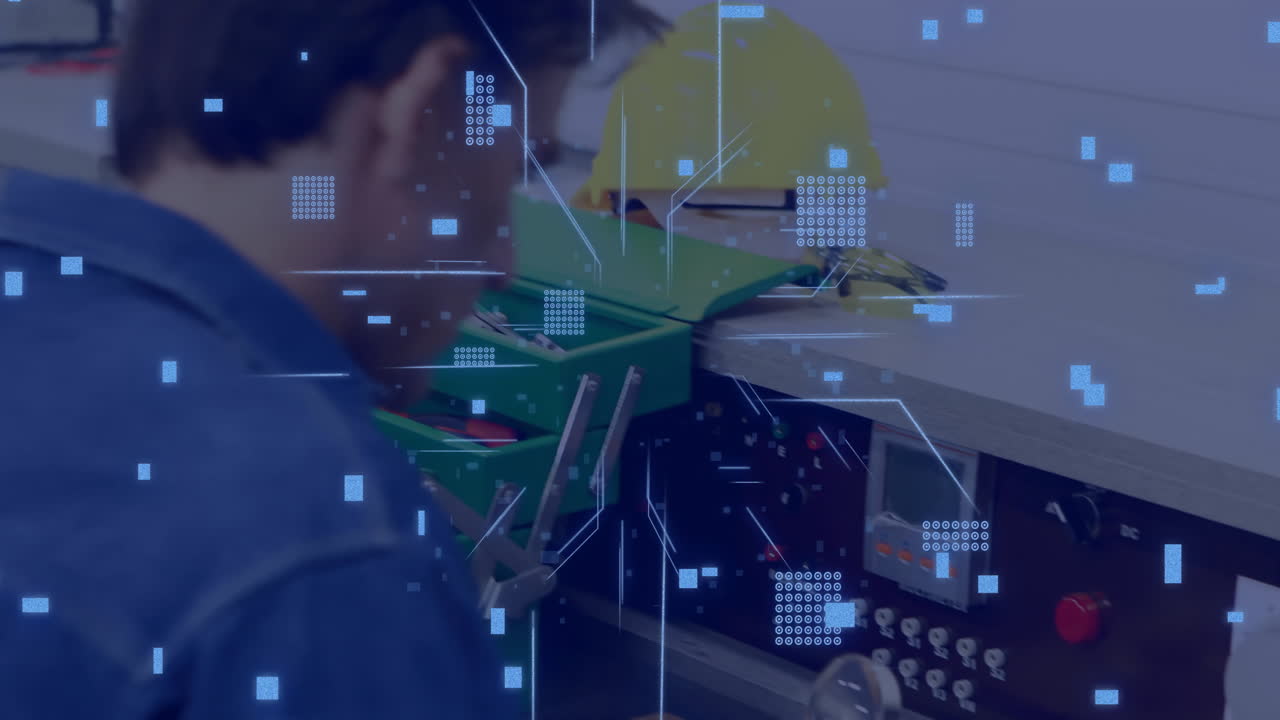 animación digital de redes y procesamiento de datos sobre personas que trabajan con equipos electrónicos