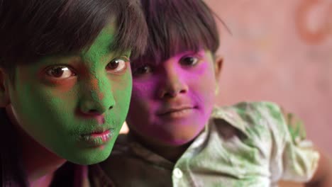 kids celebrating the hindu festival of holi in rajasthan, india