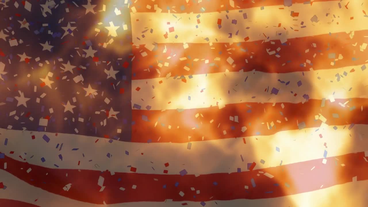 Animation of waving usa flag and flames