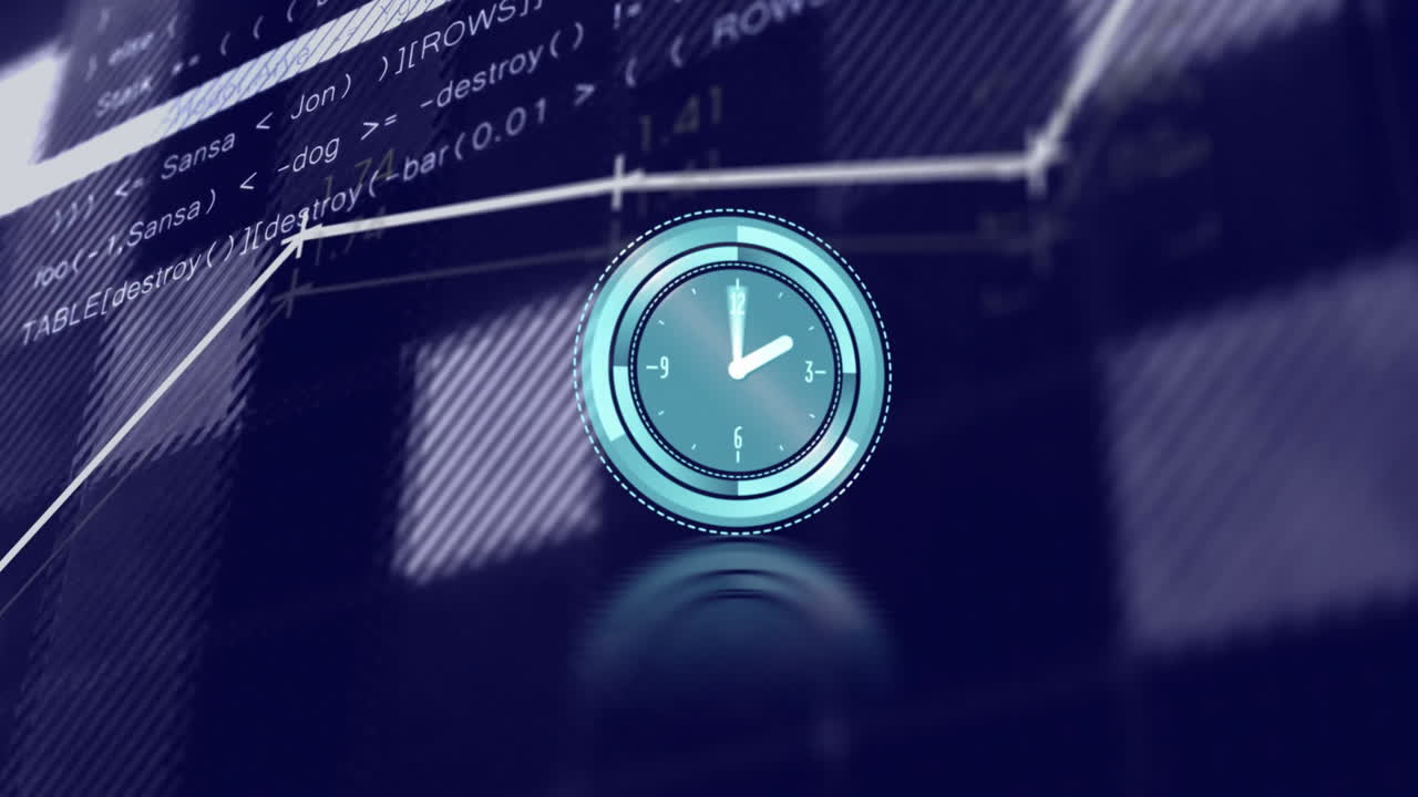 Clock icon overlaying financial graph, processing data animation in progress