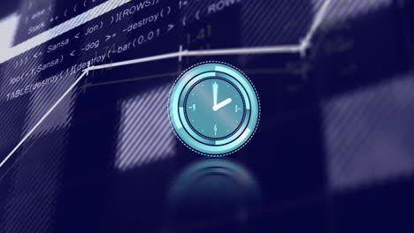 clock icon overlaying financial graph, processing data animation in progress