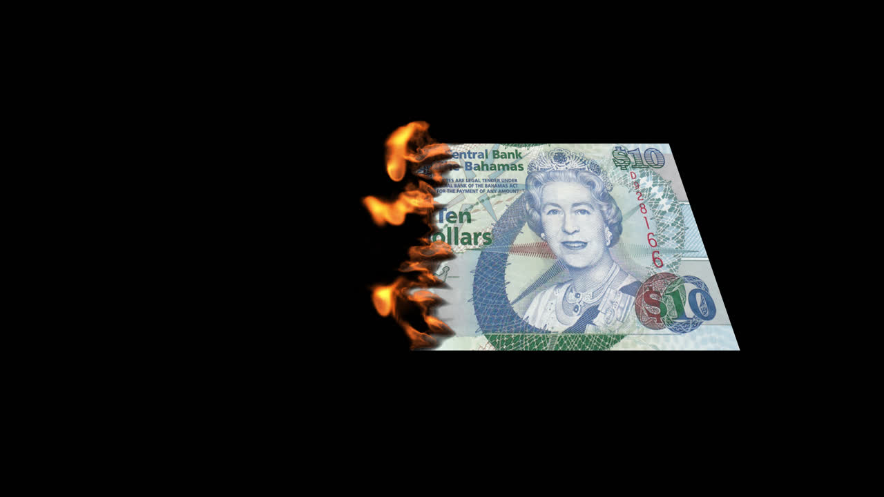 Burning Bahamian Dollar Bill
