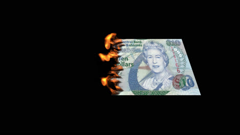 burning bahamian dollar bill