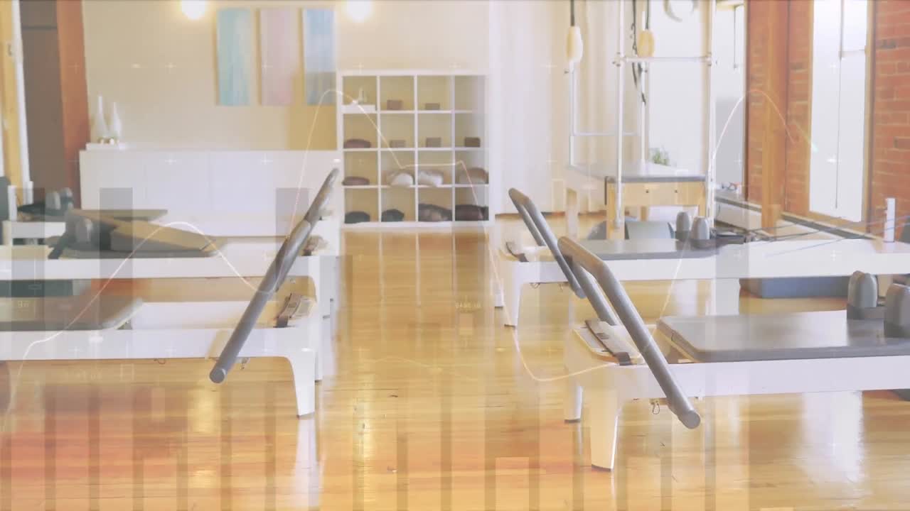 Animation of data processing over empty gym