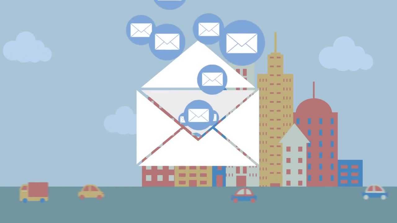 메시지 아이콘이 있는 디지털 도시