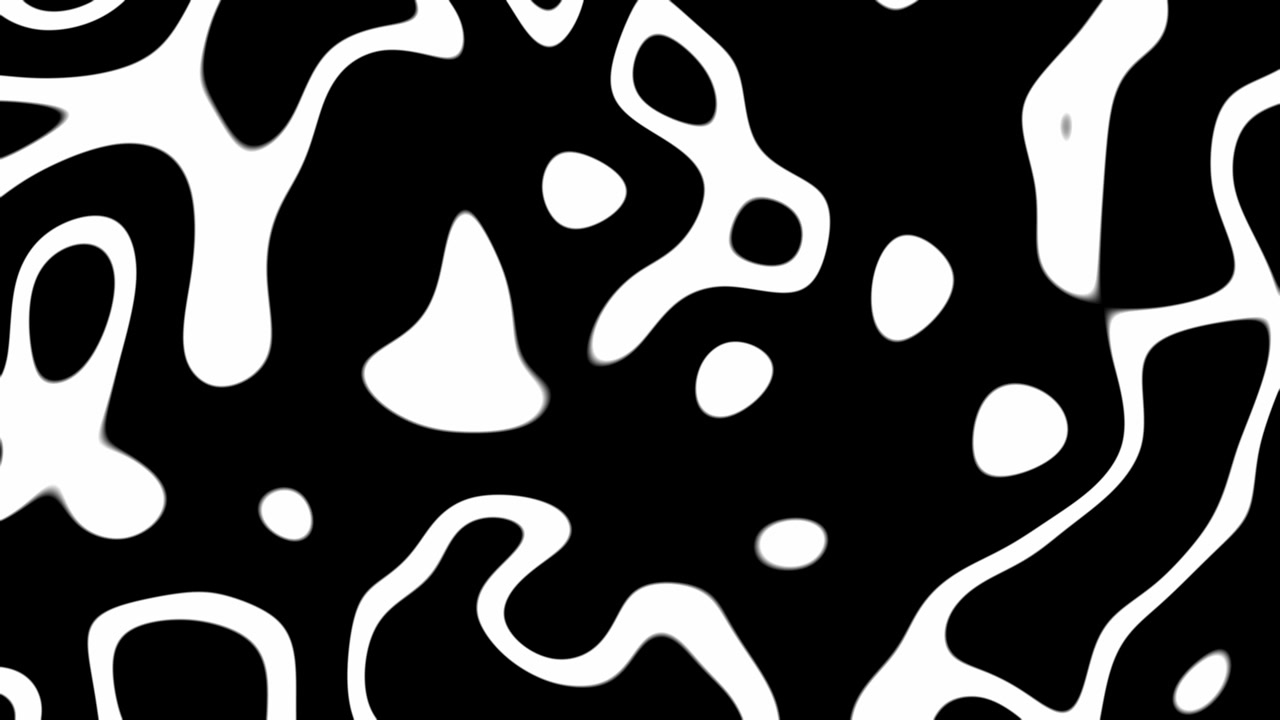 Bold black and white fluid shapes and liquid blobs morphing dynamically in seamless background loop