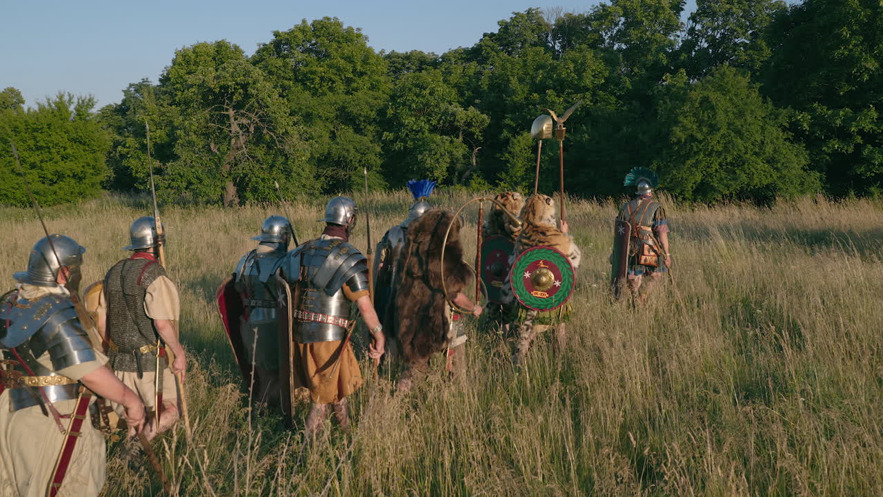 Roman Legion Marching Through a Field