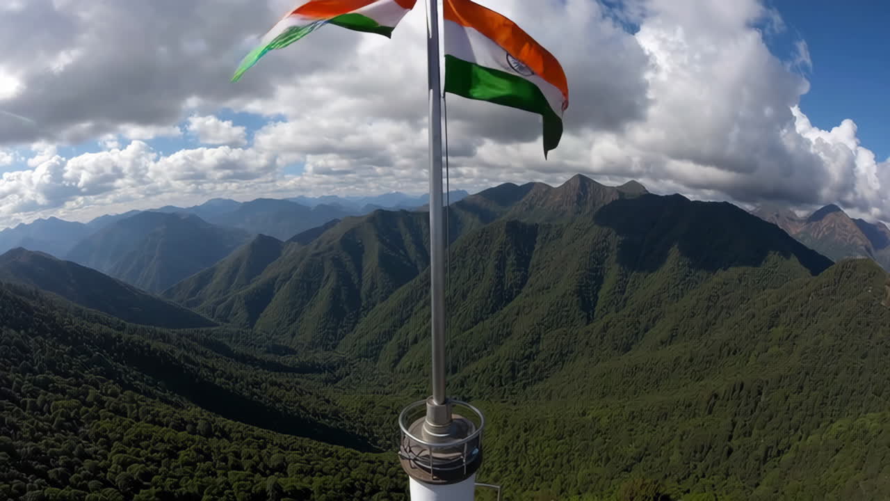 Indian Flag on a Mountain Peak