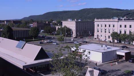 Apartment-And-Restaurant-Buildings-Along-Clemens-Center-Parkway-In-Elmira,-NY-Near-Bus-Station-And-Post-Office