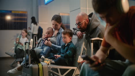 family waiting at airport