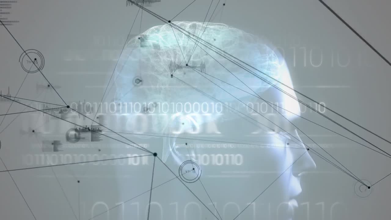 연결 네트워크의 애니메이션과 백색 배경에 대한 의료 데이터 처리