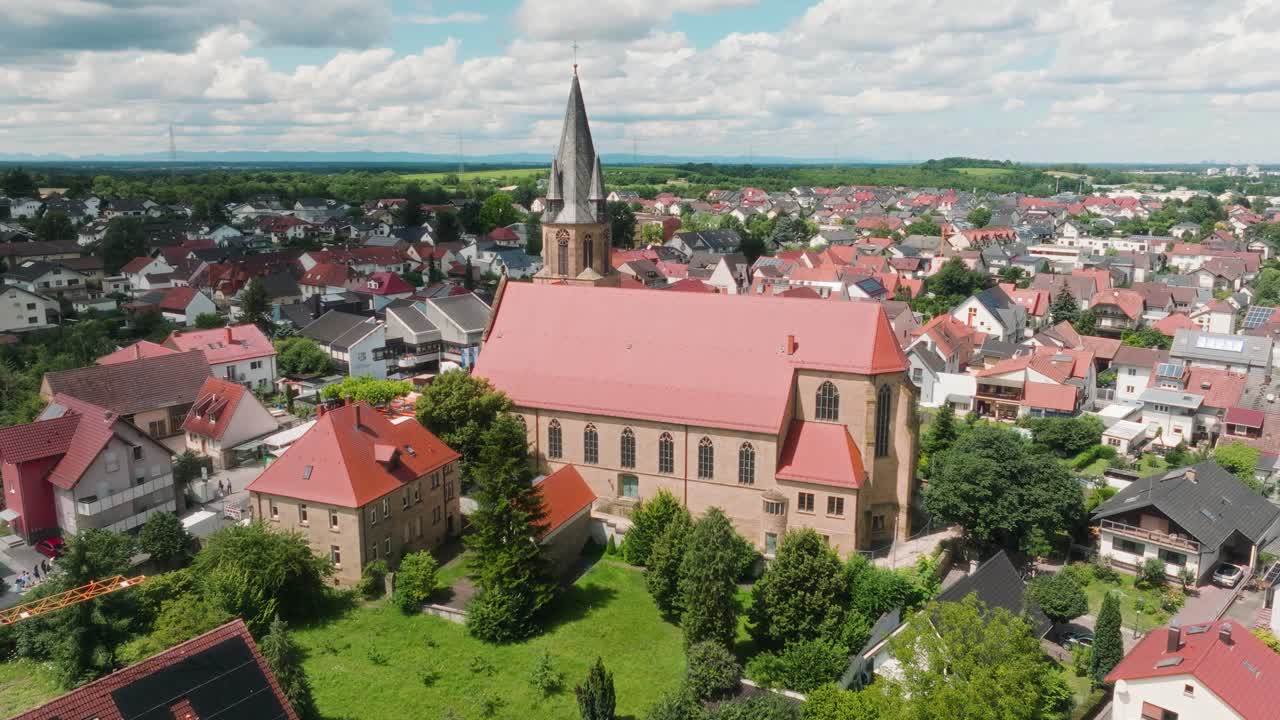 Aerial View of a Church in a German Village