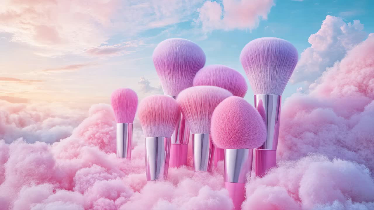 Pink Makeup Brushes on Fluffy Clouds