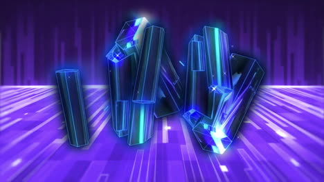 glowing crystals animation over purple digital background with circuit patterns