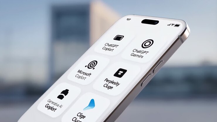 Smartphone che mostra icone di applicazioni AI