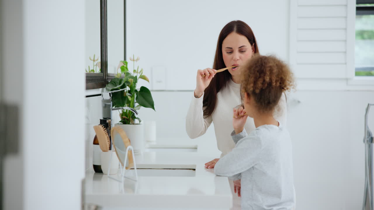 Hygiene oral care and a family brushing teeth