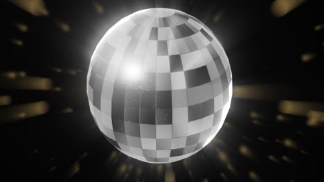 Animation-of-glowing-lights-and-disco-mirror-ball-spinning-on-black-background