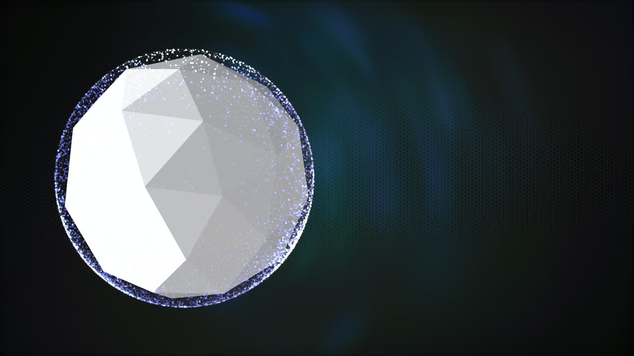 만화처럼 낮은 폴리 화이트 행성은 푸른 배경 위에 떠 있으며, 주변에는 밀집된 자기파가 있습니다.