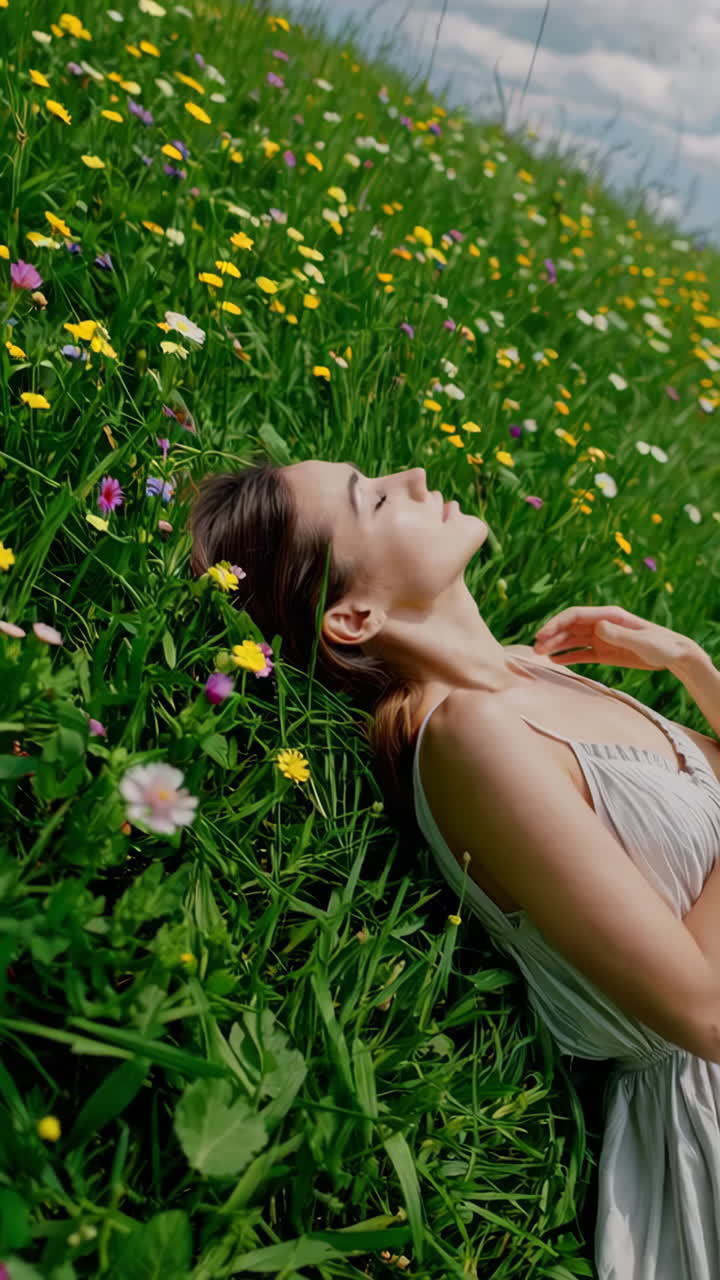 Woman Relaxing in a Field of Flowers