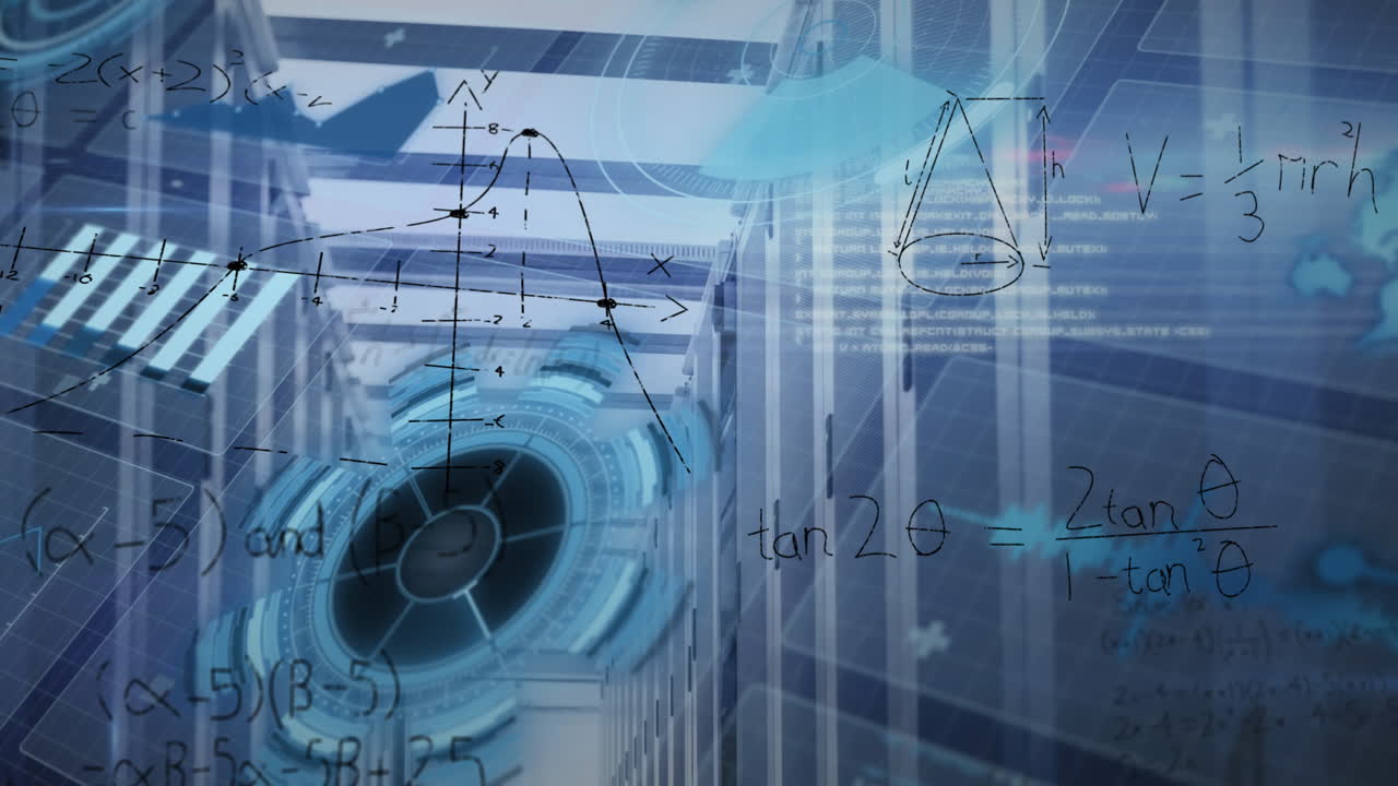컴퓨터 서버  ⁇ 에 대한 데이터 처리 및 수학적 방정식과 함께 화면의 애니메이션
