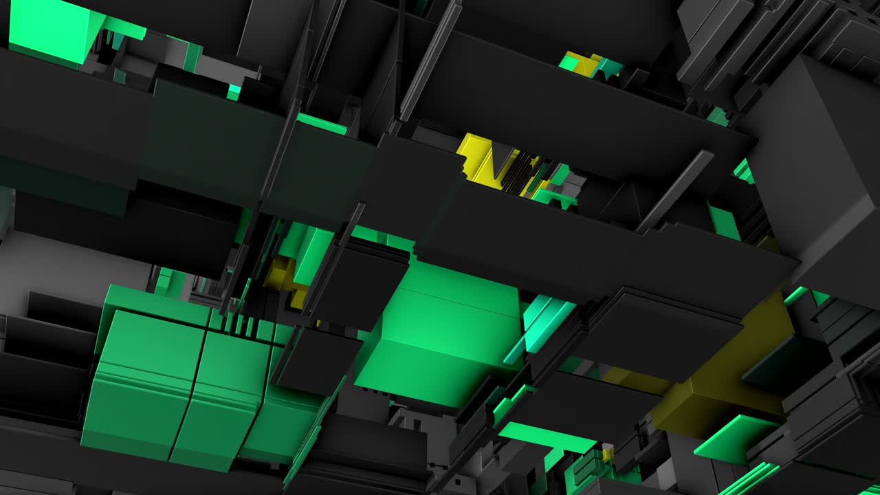 representación 3d abstracta de la superficie con cubos aleatorios y formas electrónicas.