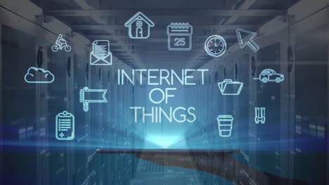 animación de palabras internet de las cosas e iconos de computadoras digitales