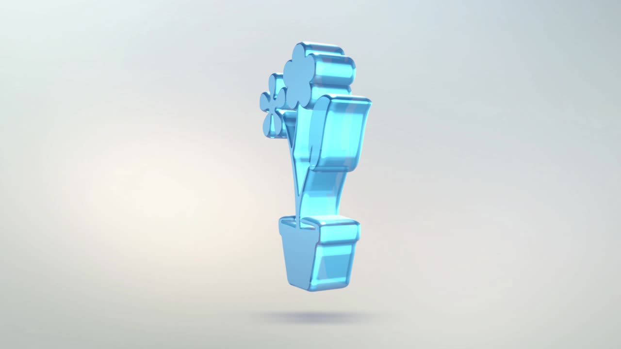 Icon of a flower made of glass. Transparent rotating symbol of a home flower with an alpha channel