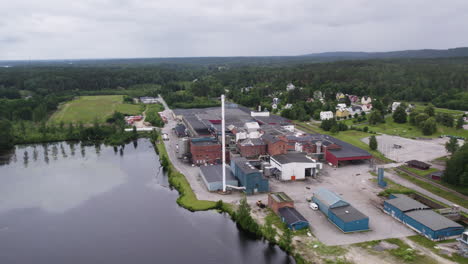 hafrestroms företagspark, aerial shot of industry by a lake in åsensbruk, sweden