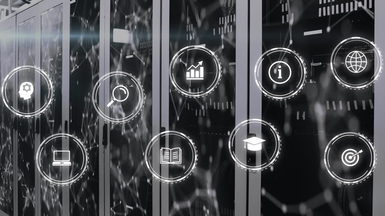 Animation of connections with icons over computer servers