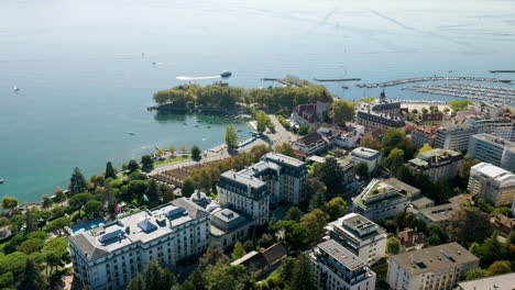 ouchy lakeside promenade and marina in lausanne city, switzerland