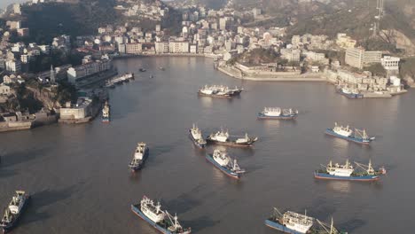 seaside port with residental houses around, in taizhou, zhejiang.