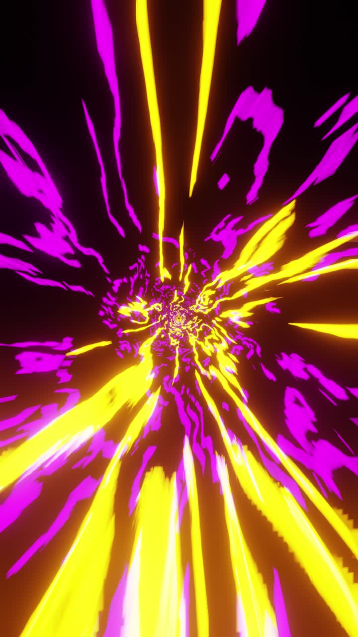 Flying through a tunnel with yellow waves. Vertical looped video