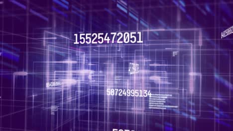 animación de números que cambian y procesamiento de datos sobre una cuadrícula brillante