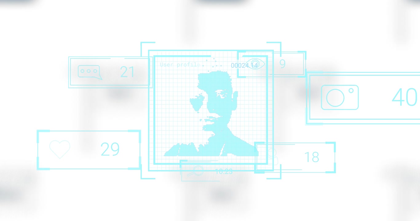 Animation of social media reactions and user photo over white background