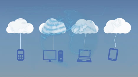 animación del globo sobre las nubes con iconos