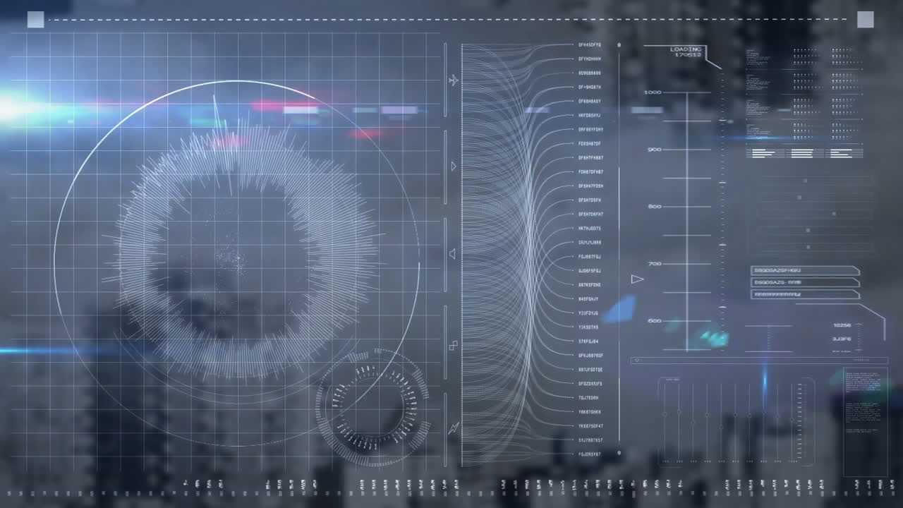 Animation of futuristic digital interface displaying complex data in school setting