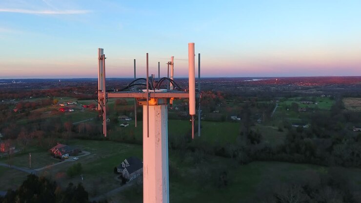 Aerial Cell Tower at Sunset: Reception in Forest