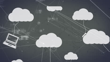 animazione dell'elaborazione dei dati su cloud digitali e rete di connessioni