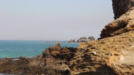 una toma centrada en los acantilados en primer plano y luego en el océano de fondo en inverloch victoria australia