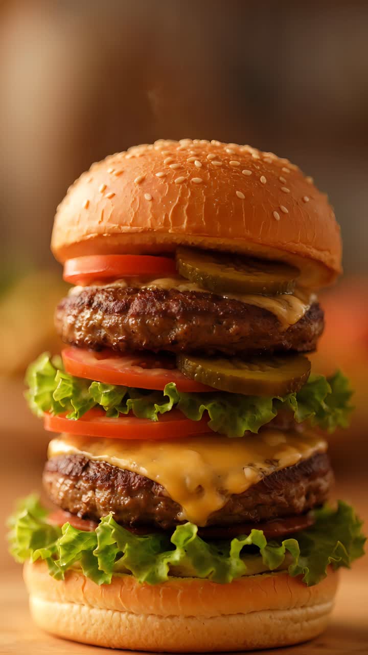 Hamburger Succoso Primo Piano Sfondo Bokeh 4K